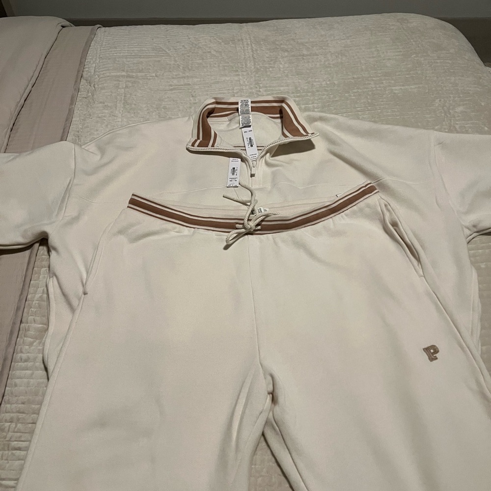 PINK Victoria's Secret Cream and Brown Tracksuit XXL top XL pant